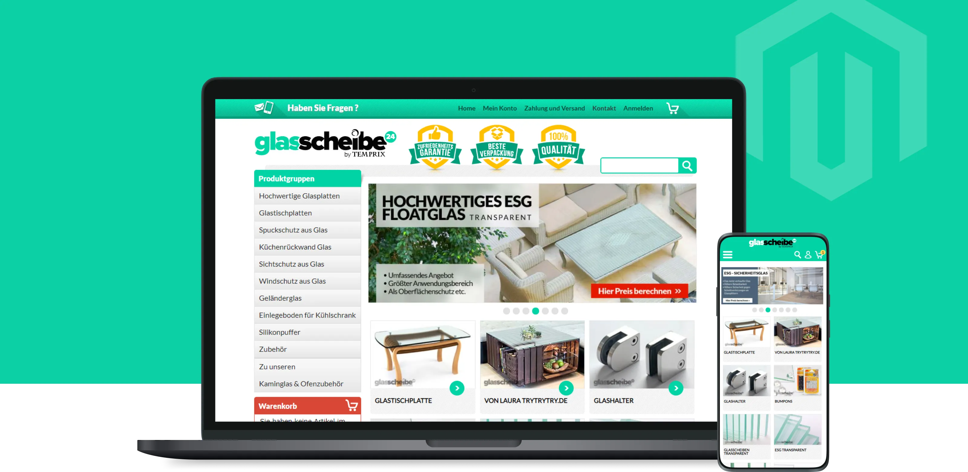 Laptop with online shop Glasscheibe
